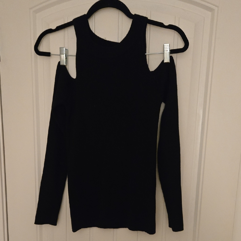 Black Cold Shoulder Long Sleeve Top